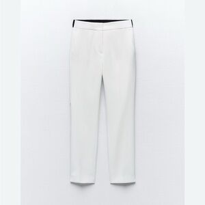 Zara White contrast waist mid-rise pants